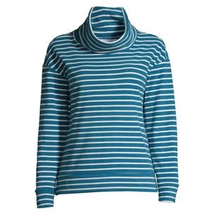 Time and Tru Women's Plush Sweatshirt Corsair Teal & White Stripe Size Small